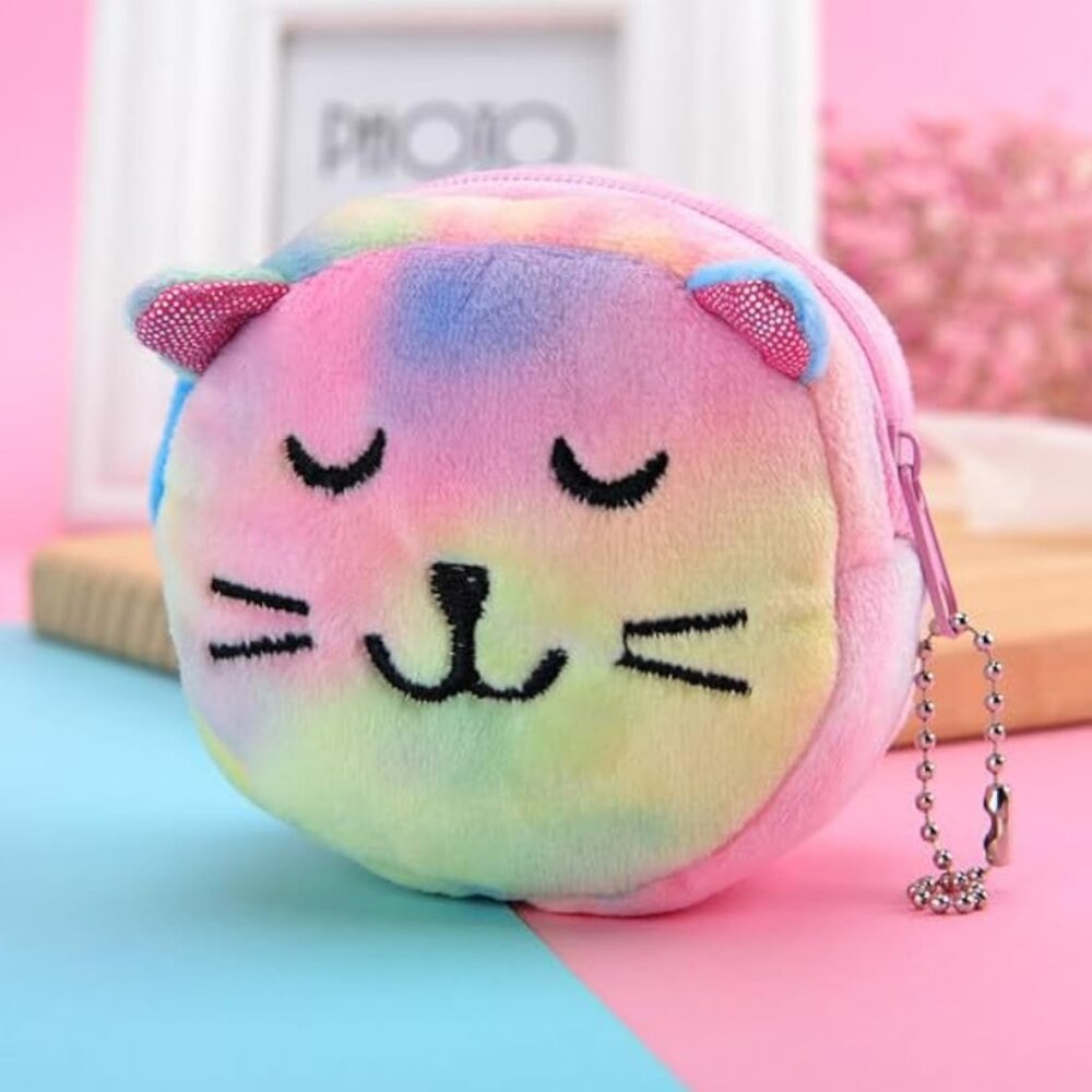 NIB - Colorful Plush Cat Coin Purse